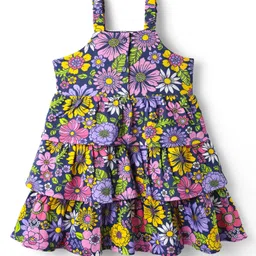 Babyhug Single Jersey Knit Sleeveless Frock With Floral Print - Navy Blue image 2