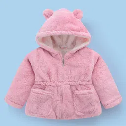 Kookie Kids Full Sleeves Front Open Hooded Solid Coloured Jacket With Ears Applique - Pink image 3