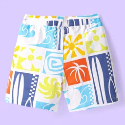 Babyhug Single Jersey Knit Shorts with Beach Theme Print Pack of 2 - Neon Green & Blue image 3