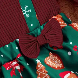 Fashion Dream Cotton Blend Full Sleeves Bow Applique & Frill Detailed Snowman Printed Dress - Maroon image 4