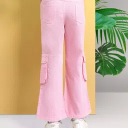 arias by lara dutta Arias Cotton Stretch Twill Washed Flared Full Length Pants with Cargo Pocket Detailing -Pink image 4