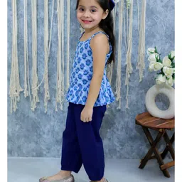 BownBee Pure Cotton Sleeveless Animal Printed Top & Harem Pant Set -  Blue image 5