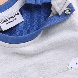 Wonderchild Full Sleeves Animal Patch Detailed Sleepsuit - Light Melange & Slate image 5