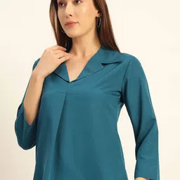 Deewa Women Lapel Collar Shirt Style Regular Top image 2