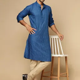 Fabindia Men Striped Embroidered Festive Straight Kurta-image-98