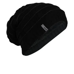 iSWEVEN Unisex Black Self-Design Beanie image 2