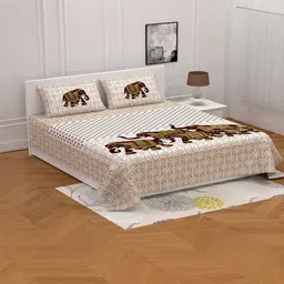 KD PRINTS White & White Ethnic Motifs 180 TC King Bedsheet with 2 Pillow Covers-image-58