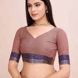 COSBILA FASHION Solid Woven Design Border Pure Cotton Saree image 3