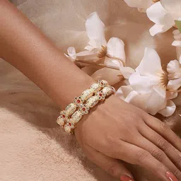 Anouk Set Of 2 24k Gold-Plated Red & White Stone-Studded Handcrafted Bangles-picture-11