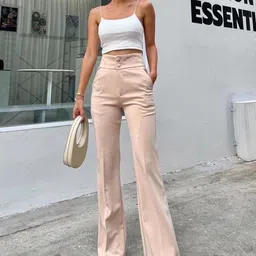 HIGH BUY Women Relaxed Loose Fit High-Rise Wide Leg Trouser-image-75