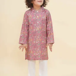 Sethukrishna Boys Floral Printed Mandarin Collar Straight Kurta With Pyjamas image 1