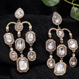 Zoey Gold-Plated Cubic Zirconia Studded Contemporary Drop Earrings image 5