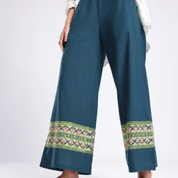 glitchez Women Wide Leg Ethnic Motifs Embroidered Trousers-picture-14