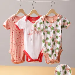 Mi Arcus Baby Girl Cotton Half Sleeves Flamingo & Polka Dot Printed Rompers Pack of 3 Pink-picture-40