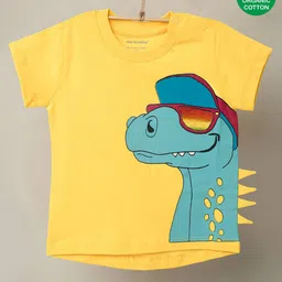 Nino Bambino 100% Cotton Half Sleeves Dinosaur With Sunglasses Printed Tee - Yellow-picture-25
