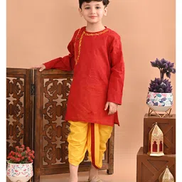 Superminis Cotton Full Sleeves Abstract Embroidered Kurta With Dhoti - Maroon-picture-17