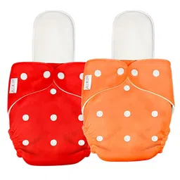 AEREX Reusable Baby 2 Cloth Diapers For 6 Months to 3 Years With 2 Insert Pads Leak Proof Washable Diapers For New Born Babies Adjustable Pocket Cloth Diaper Nappies (Red & Orange)-picture-18