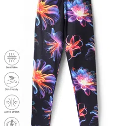 Pine Active Knit Full Length Super Stretch Leggings With Floral Print - Black-picture-14