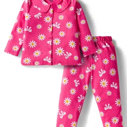 Doodle Poodle 100% Cotton Single Jersey Knit Full Sleeves Co-ords Night Suit With Floral Print - Pink-picture-10