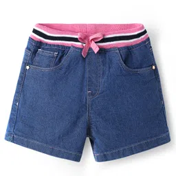 Babyhug Mid Thigh Denim Washed Shorts With Ribbed Waist - Blue-picture-24