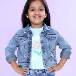 Kiddopanti Denim Woven Full Sleeves Cherry Blossom Embroidered Hello Japan Text Patch Detailed Jacket - Light Blue-picture-25