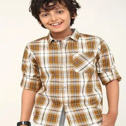 Bonkids 100% Cotton Woven Full Sleeves Checked Shirt - Tan-picture-20