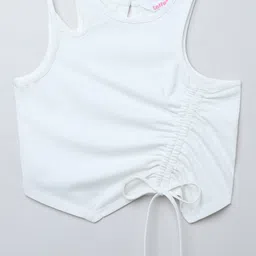 Taffykids Knit Cold Shoulder Ruched & Cut Out Detailed Crop Top - White-image-25