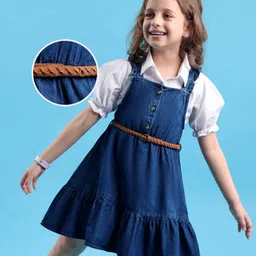 Hola Bonita Woven Half Sleeves Inner Shirt with Denim dress & Belt - Blue-image-66