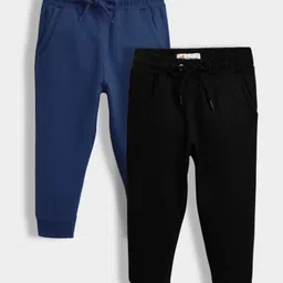 Orange Sugar 100% Cotton Fleece Knit Pack Of 2 Solid Winter Wear Joggers - Blue & Black-picture-16