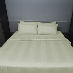 Oyvu Lime Green Striped 300 TC King Bedsheet with 2 Pillow Covers image 5