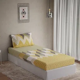 DDecor Vega Yellow Geometric Cotton 144 TC Single Bedsheet Set-1.52 m X 2.24 m-image-5