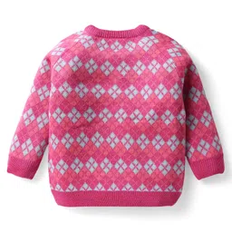 Babyhug Knitted Full Raglan Sleeves Pullover Sweater With Argyle Design - Pink image 2