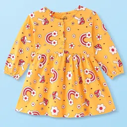 Doodle Poodle Cotton Single Jersey Full Sleeves Frocks with Rainbow & Floral Print Pack of 2 - Blue & Orange image 2