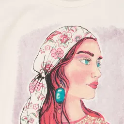 Pantaloons Junior Cotton Half Sleeves Girl Printed Top - Off White image 3