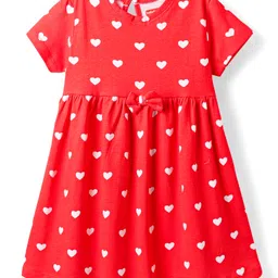 Babyhug Single Jersey Knit Half Sleeves Frocks With Bow & Tropical Theme Pack Of 2 - Red & White image 2