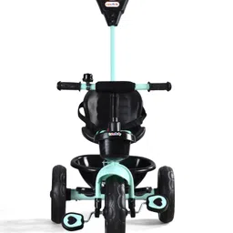 fab n funky Kids Tricycle with Removable Parental Handle & Cushion Seat -Sea Green|Plug & Play Wheels|Foldable Footrest| Sturdy & Durable Frame|Easy Assembling| Puncture Proof Tyres| Storage Basket| Activity Gift image 2