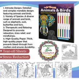 gowoo Art Therapy Animals and Birds Adult Colouring Book: Adult Colouring Book, activity book for adults, Mindful coloring activity book - English image 3