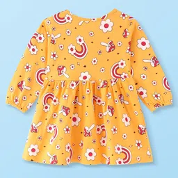 Doodle Poodle Cotton Single Jersey Full Sleeves Frocks with Rainbow & Floral Print Pack of 2 - Blue & Orange image 3