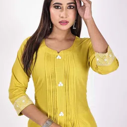 ROSHNI Women Ethnic Motifs Panelled Thread Work Pure Cotton Kurta with Trousers image 3