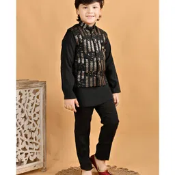 BT DEZINES Full Sleeves Solid Coordinating Kurta & Pyjama With Sequins Embellished Jacket Set - Black image 5