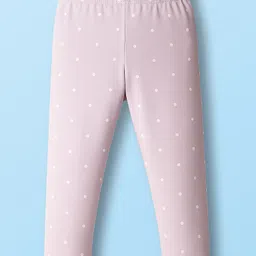 Babyhug Cotton Lycra Knit Full Length Leggings With Animal Floral & Polka Dot Print Pack of 3 - Purple Pink & Lavender image 4