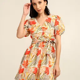 7OUNCE Floral Printed Puff Sleeve Fit & Flare Mini Dress-picture-16