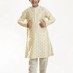 Bittu By Bhama Boys Floral Woven Design Mandarin Collar Kurta with Pyjamas-image-15