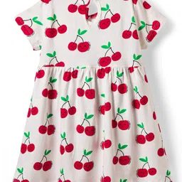 Babyhug Single Jersey Knit Half Sleeves Frocks With Bow & Tropical Theme Pack Of 2 - Red & White image 5