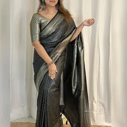 CaniBani Black Silk Blend Banarasi Sarees-picture-19