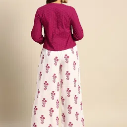 Sangria Women Pure Cotton Top With Palazzos image 3