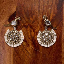 Rhymee Gold-Plated Kundan & Beaded Drop Earrings image 5