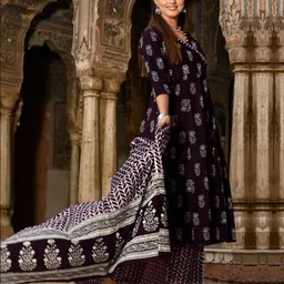 Moda Rapido Floral Printed V-Neck Empire Anarkali Kurta With Trouser & Dupatta image 3