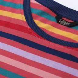 The Roadster Lifestyle Co Women Red Striped Round Neck Pure Cotton T-shirt image 2