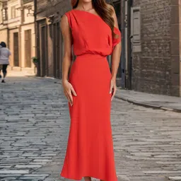 All About You Women Red Solid Cold-Shoulder Maxi Dress image 1